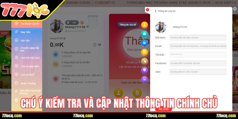 Chú ý kiểm tra và cập nhật đảm bảo thông tin chính chủ